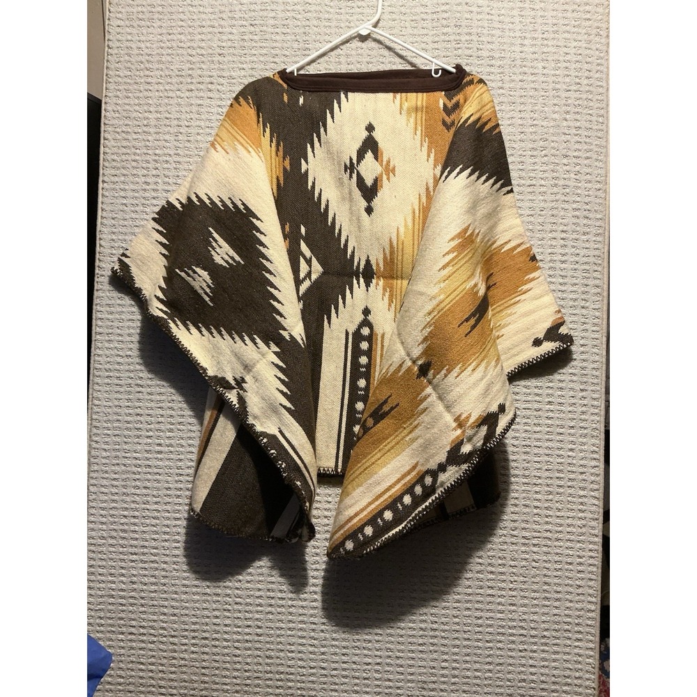 Earth Ragz South West Aztec Print Woven Print Pancho O/S NWOT Brown Gold Cream